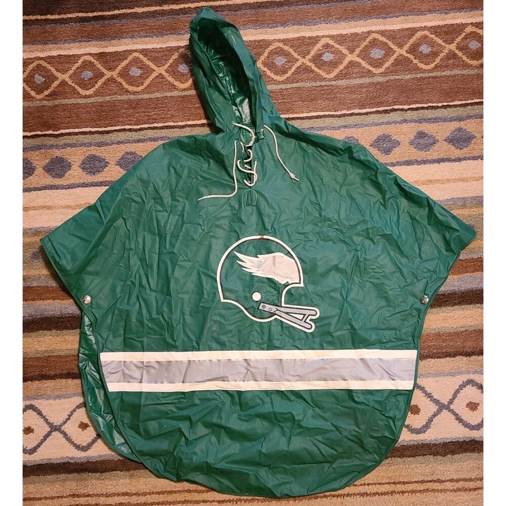 VTG Philadelphia Eagles Rain Poncho w\ Hood Vinyl w\ Snap Button Closure Size M